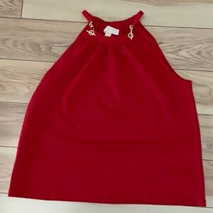 NWOT Michael Kors Red Sleeveless Top with Gold Accents. Size L.